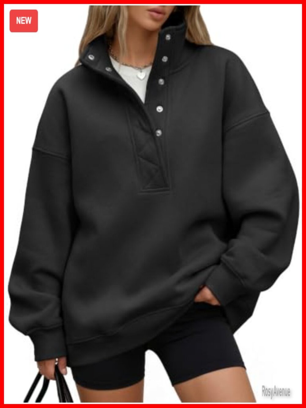 Oversized Henley Snap Button Sweatshirt Pullover
